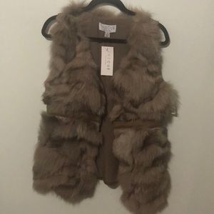 NWT Fox fur taupe Vest with cashmere and wool